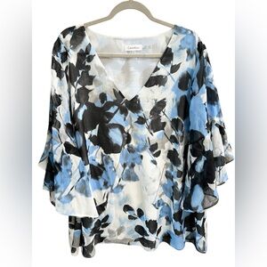 Calvin Klein Women's Floral Blouse 1X - Flutter Sleeves, So pretty! NWOT
